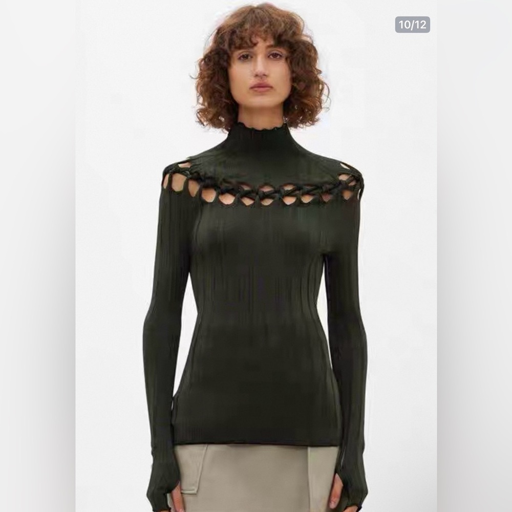 Dion Lee Dark Green Cowl Neck Sweater